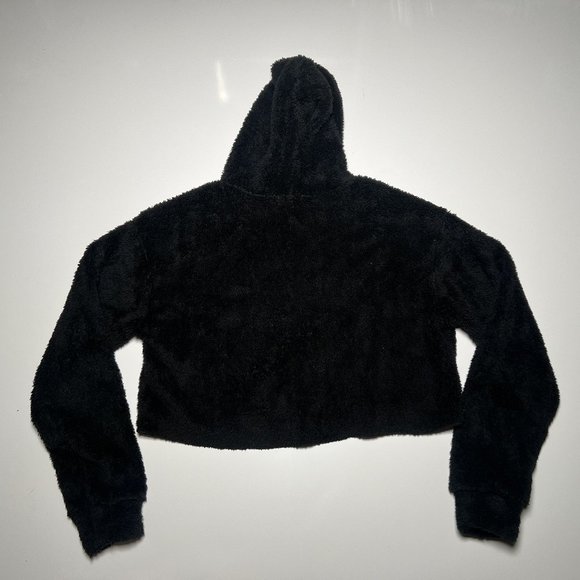 Favlux Black Soft Fuzzy Polyester Crop Hoodie Womens Size L - Picture 2 of 3